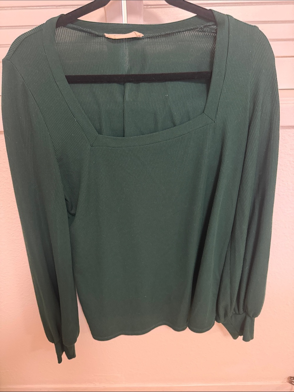 Vine & Love Forest Green Ribbed Square-Neck Long Sleeve Top